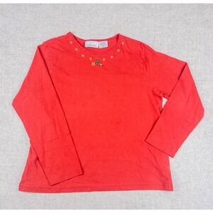 Vintage Casey & Max Red Christmas Tree Gifts Long Sleeve Cotton Tee Womens XL
